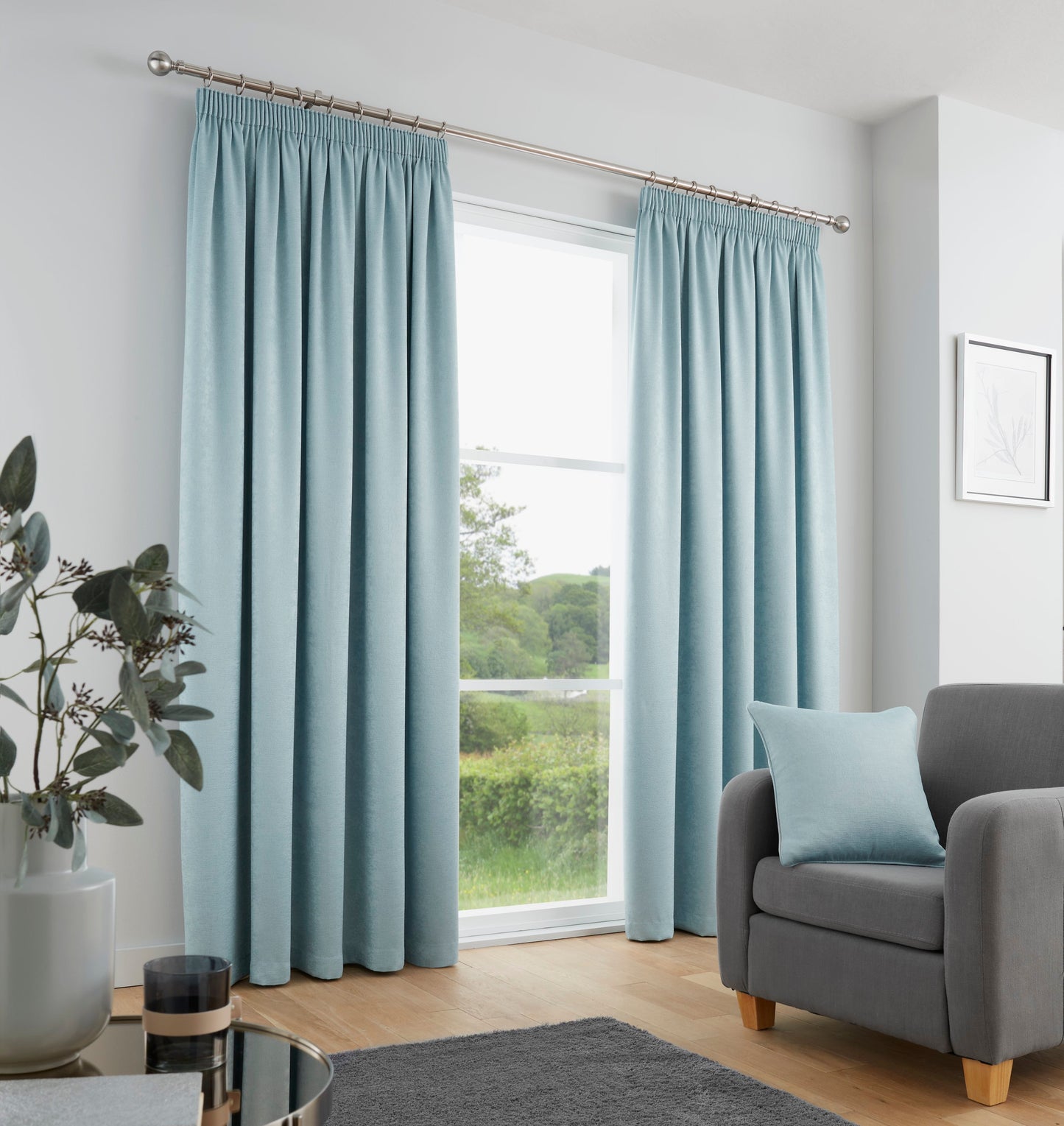Galaxy Pencil Pleat Curtains in Duck Egg