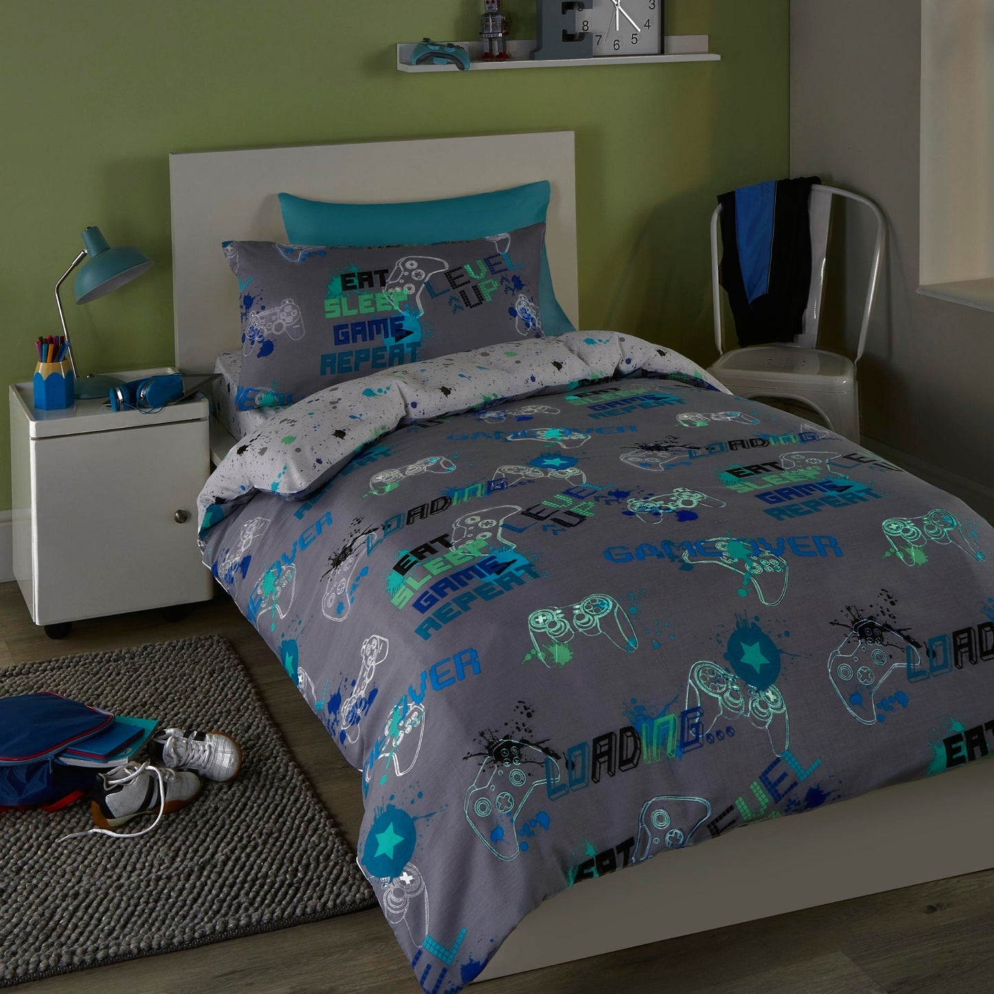Game Glow Duvet Cover Set in Grey