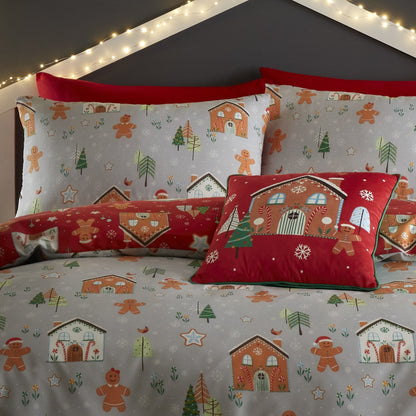 Gingerbread House Christmas Duvet Cover Set in Grey