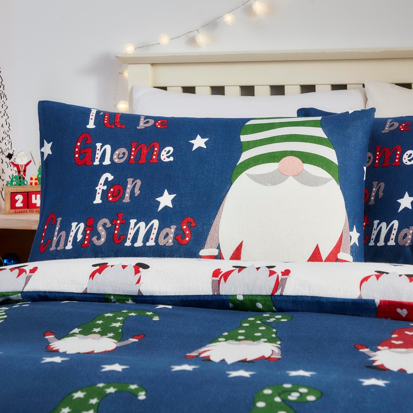 Gnome For Christmas Duvet Cover Set in Navy