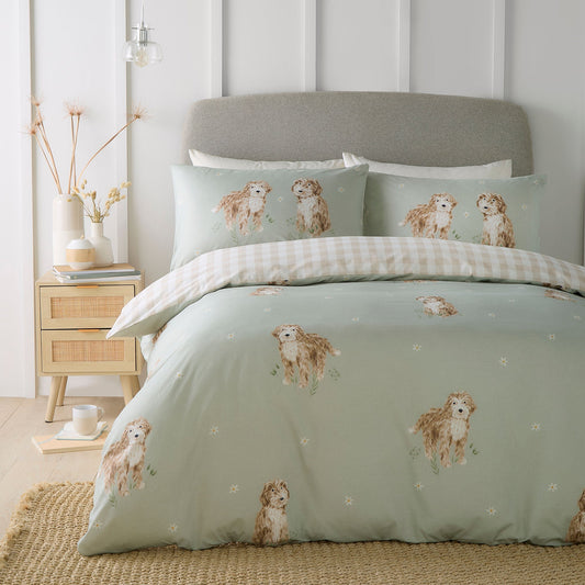Hattie The Cockapoo Duvet Cover Set in Green