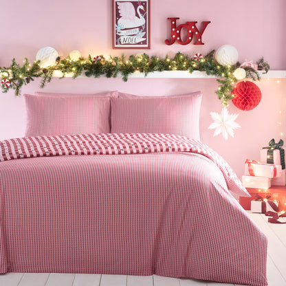 Holly Gingham Christmas Duvet Cover Set in Red