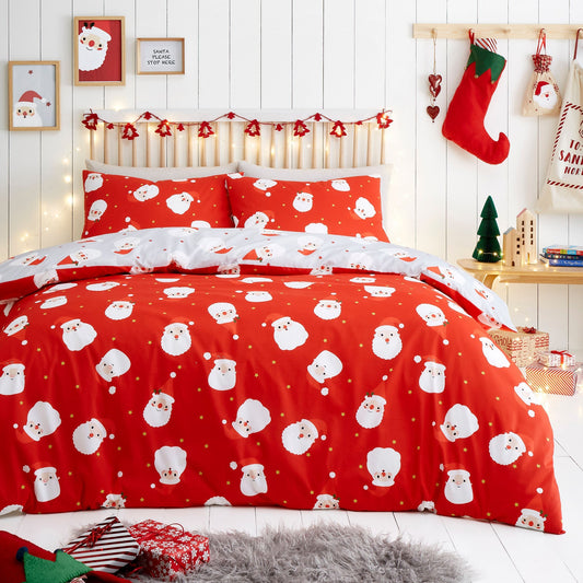 Happy Santa Duvet Cover Set in Red