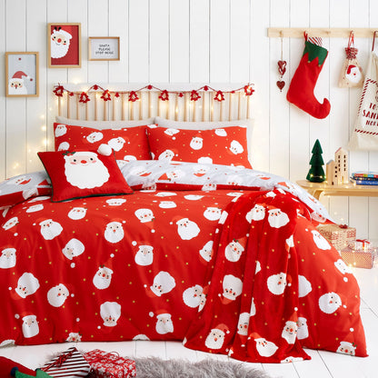 Happy Santa Duvet Cover Set in Red