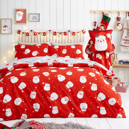 Happy Santa Duvet Cover Set in Red