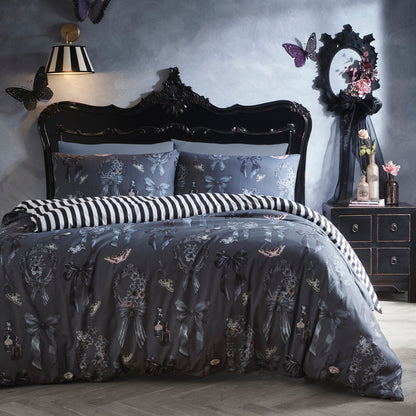 Bows Noir Halloween Duvet Cover Set in Grey
