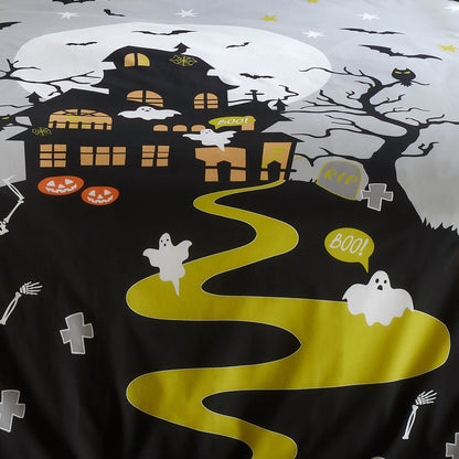 Haunted House Halloween Duvet Cover Set in Grey