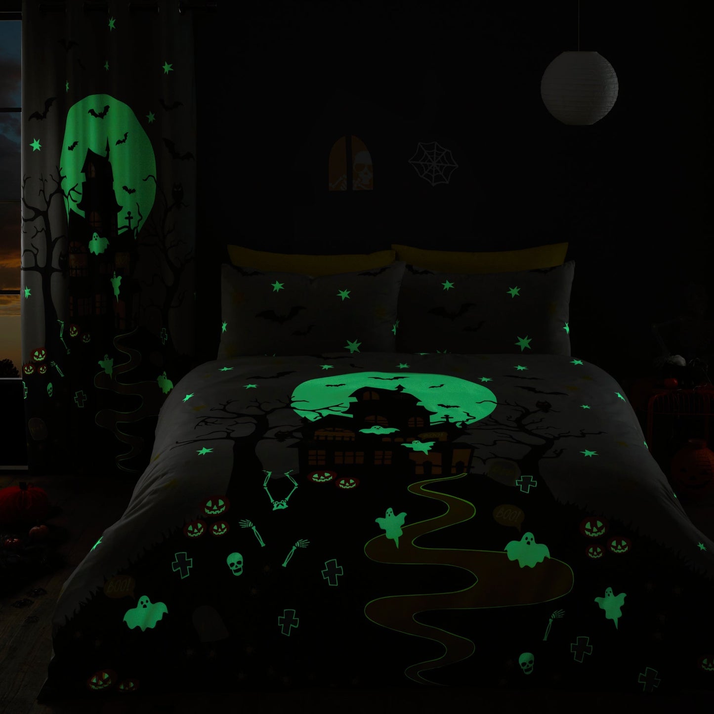 Haunted House Halloween Duvet Cover Set in Grey