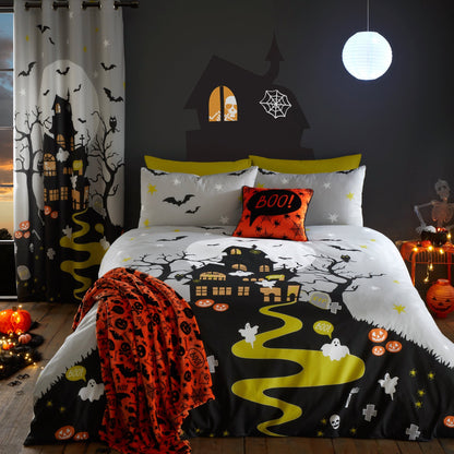 Haunted House Halloween Duvet Cover Set in Grey