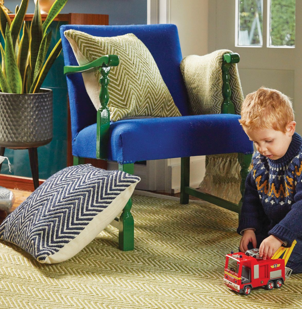 Hug Rug Woven Herringbone Rug Dark Green