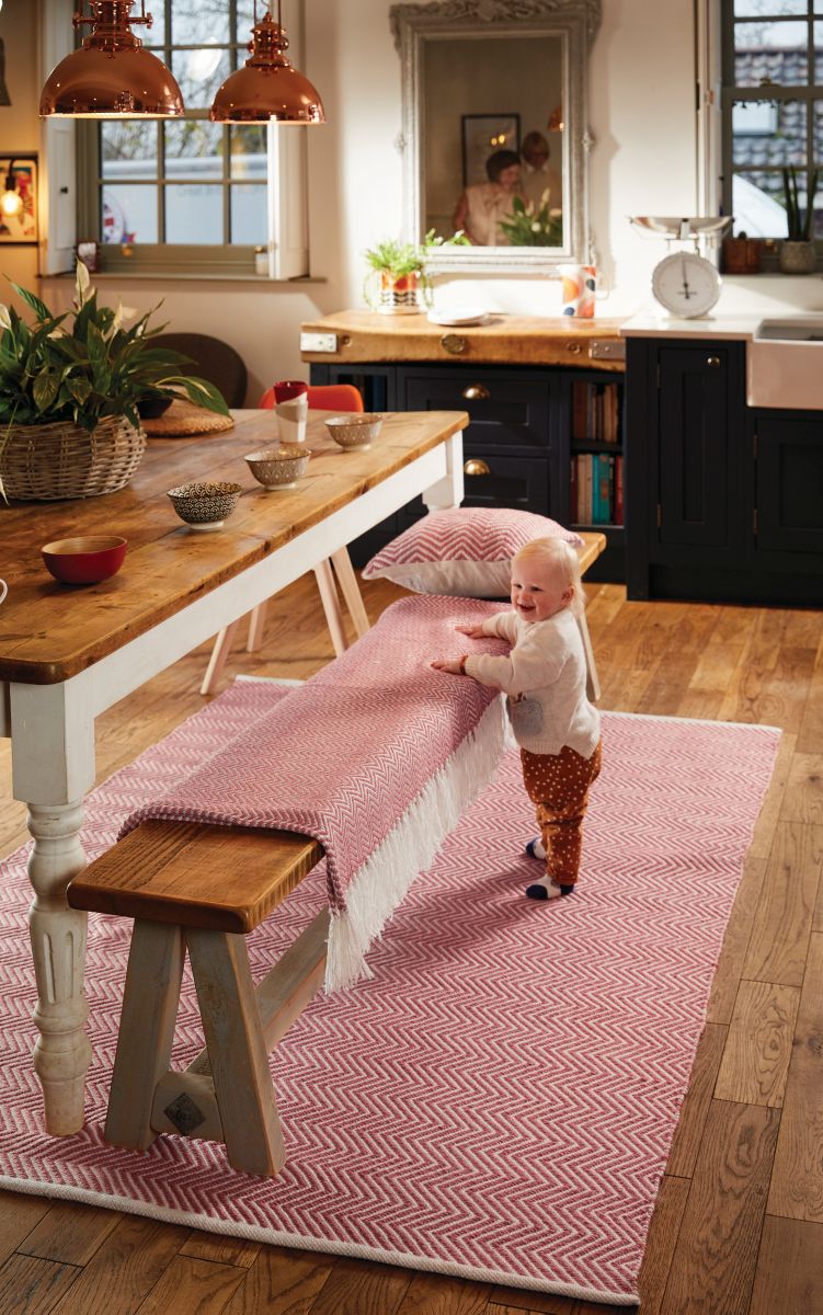 Hug Rug Woven Herringbone Rug Coral Pink