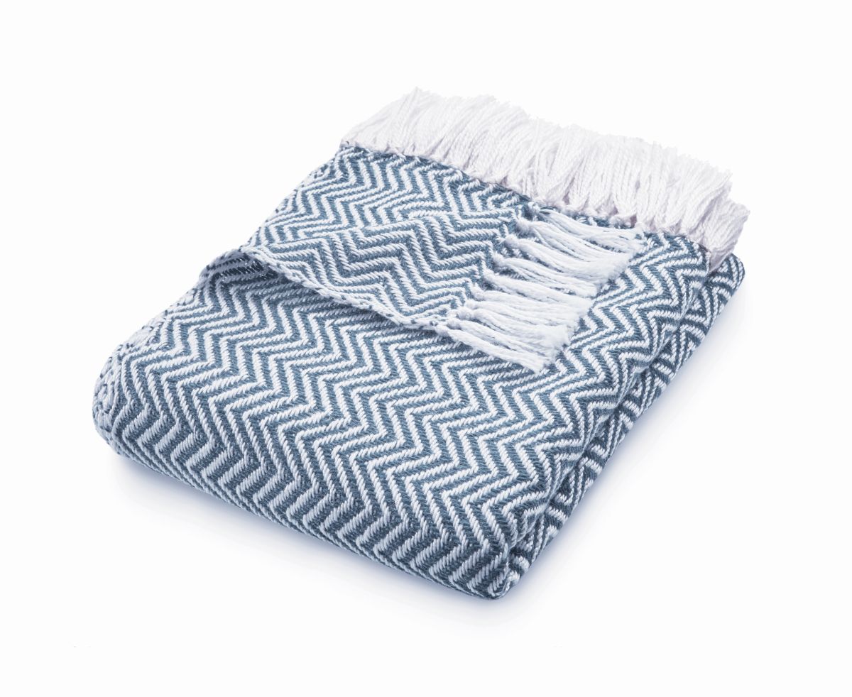 Hug Rug Woven Herringbone Throw Denim Blue