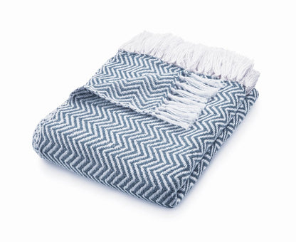 Hug Rug Woven Herringbone Throw Denim Blue