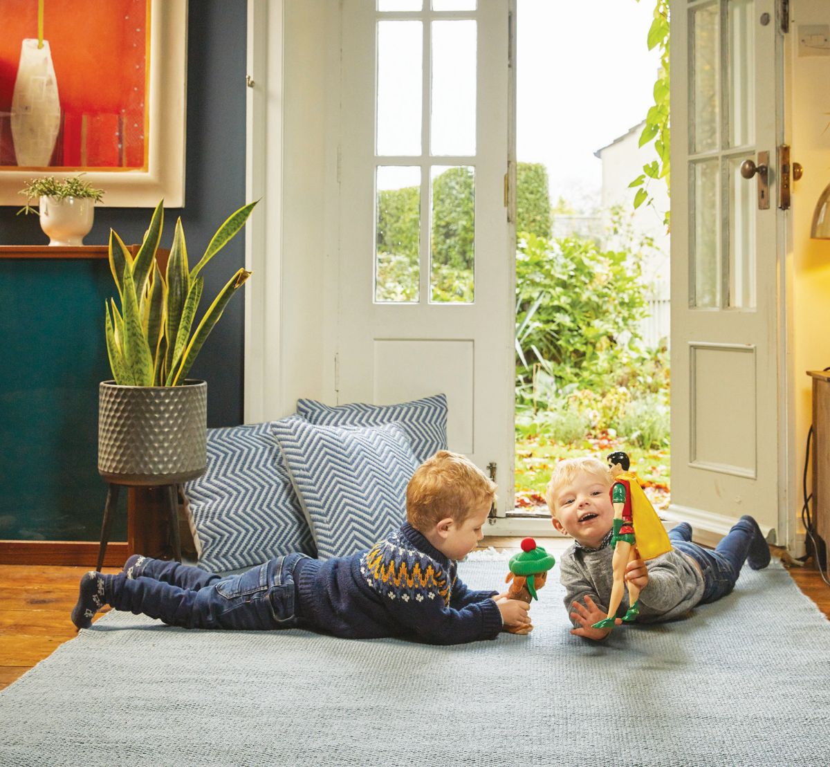 Hug Rug Woven Herringbone Rug Denim Blue