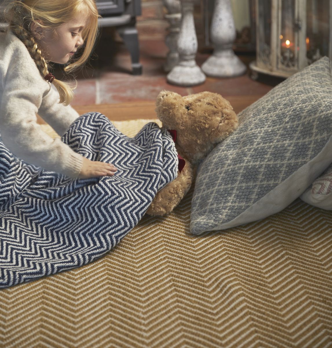 Hug Rug Woven Herringbone Rug Gold