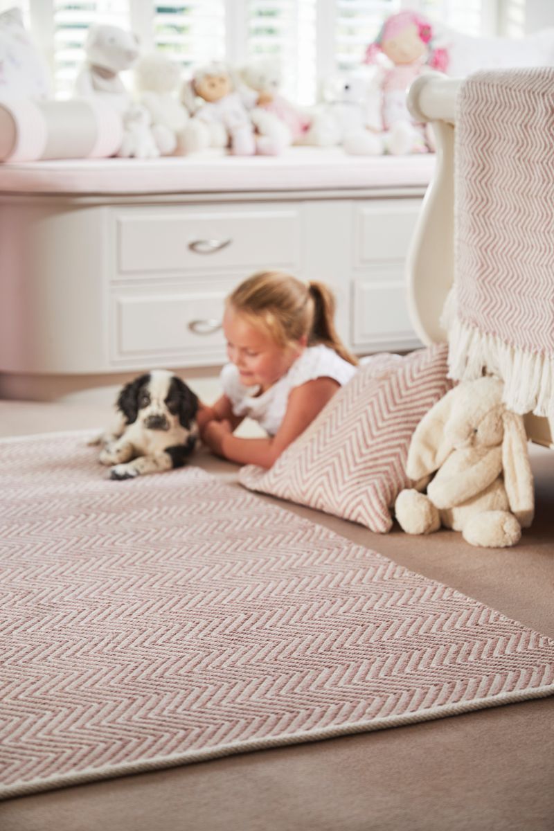 Hug Rug Woven Herringbone Rug Coral Pink