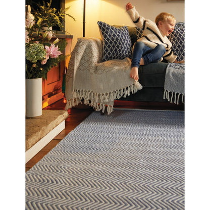 Hug Rug Woven Herringbone Rug Denim Blue