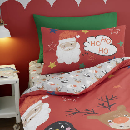 Ho Ho Ho Christmas Duvet Cover Set in Red