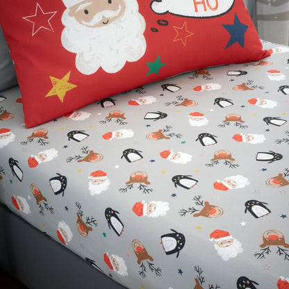 Ho Ho Ho Christmas Deep Fitted Bed Sheet in Red