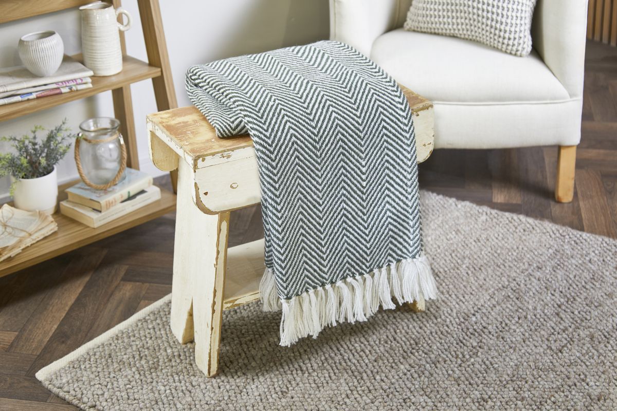 Hug Rug Woven Herringbone Rug Dark Green