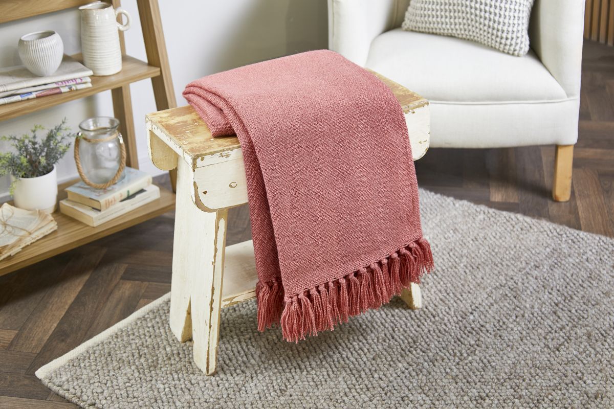 Hug Rug Woven Diamond Throw Coral Pink