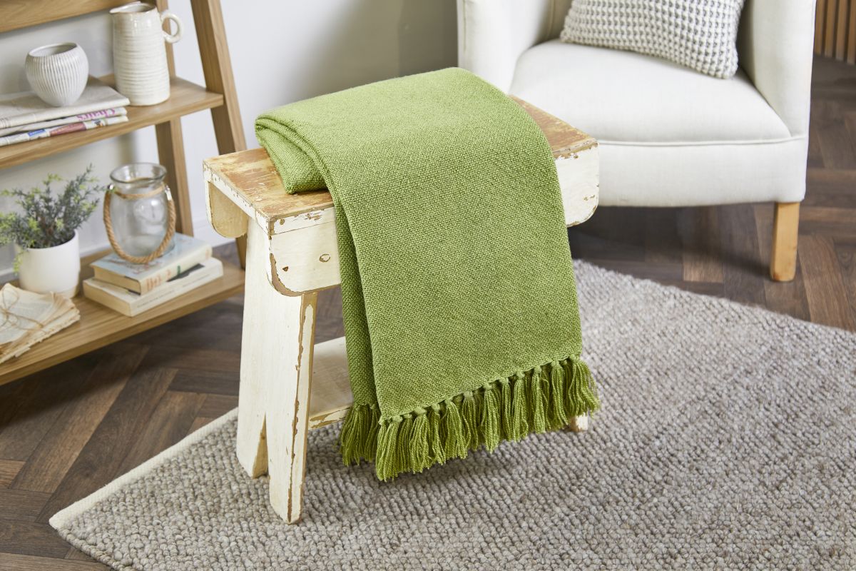 Hug Rug Woven Herringbone Throw Green