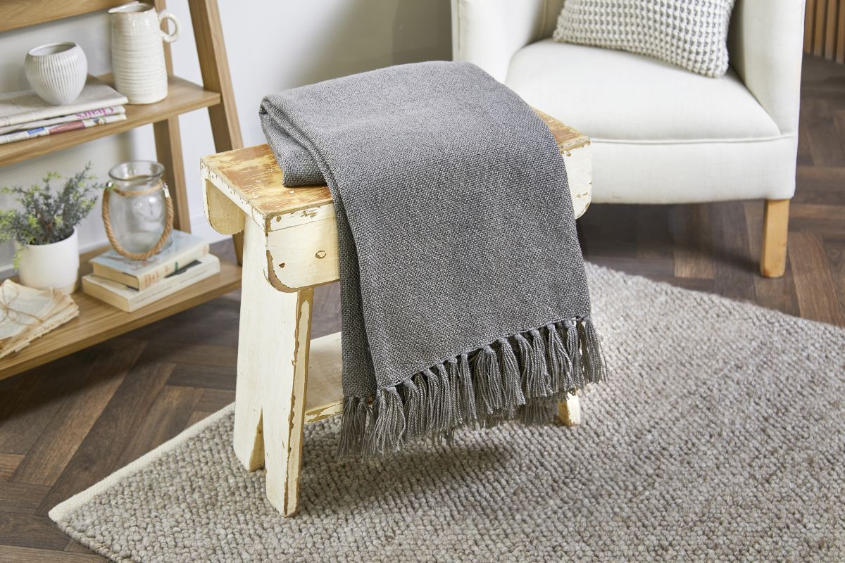 Hug Rug Woven Diamond Throw Warm Grey