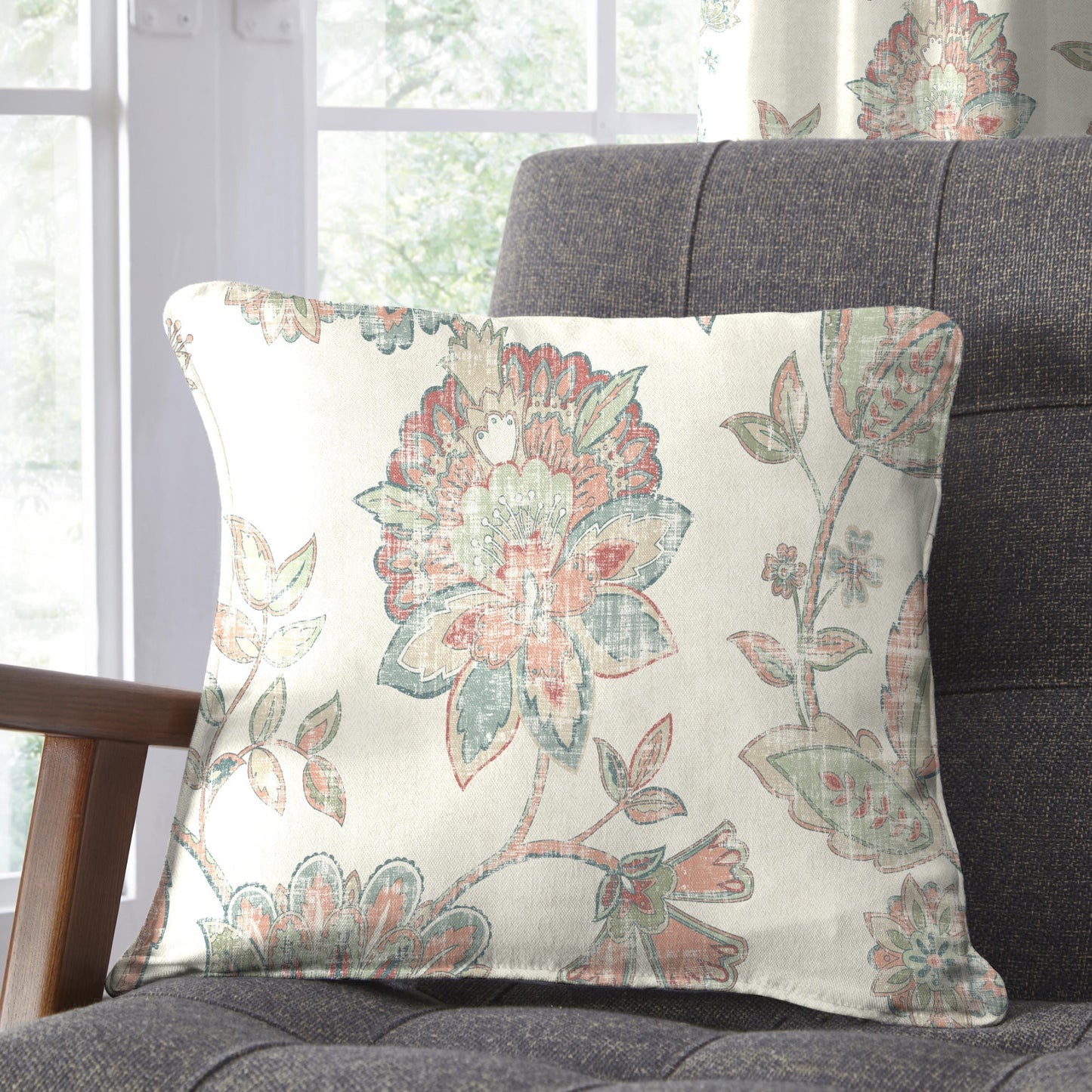 Indira Cushion in Coral/Natural