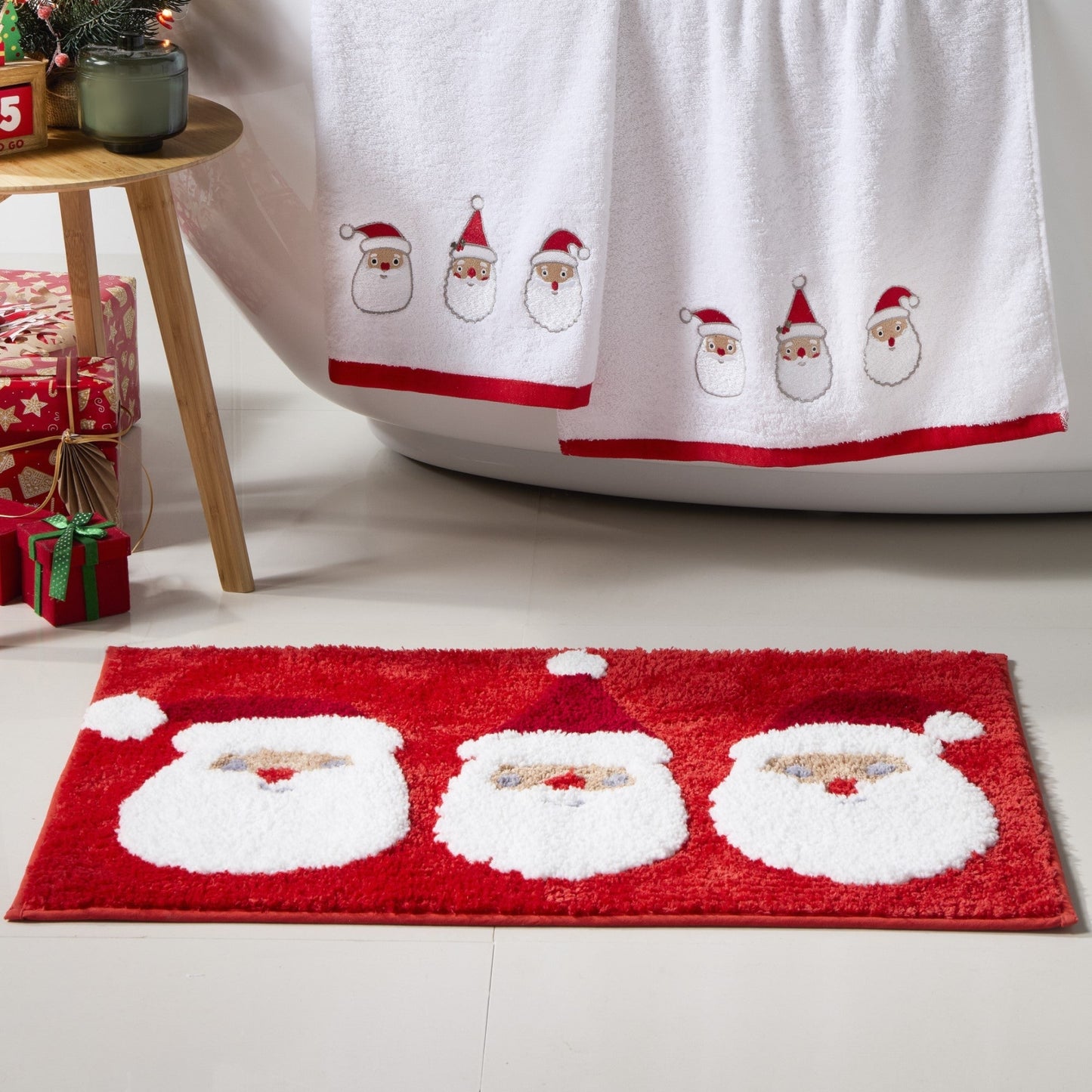 Jolly Santa Christmas Bath Mat in Red
