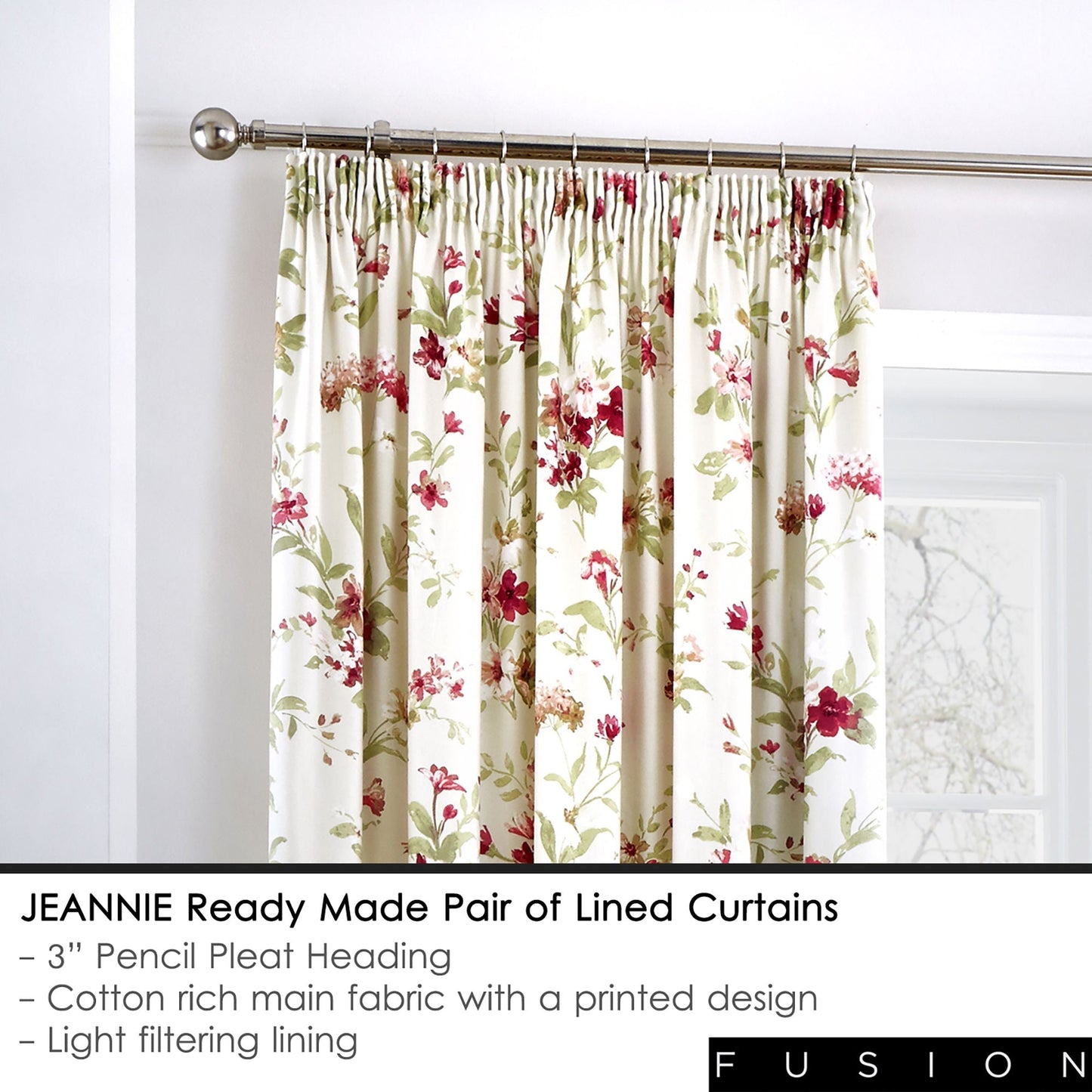 Jeannie Pencil Pleat Curtains in Red