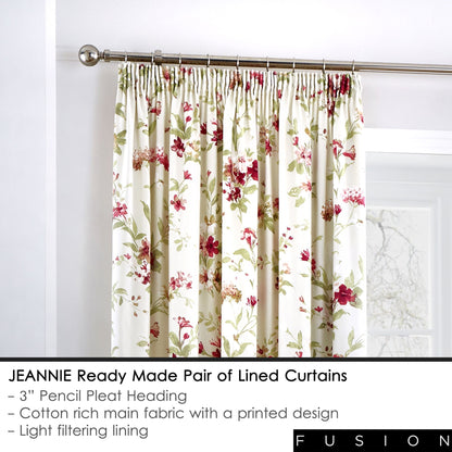 Jeannie Pencil Pleat Curtains in Red