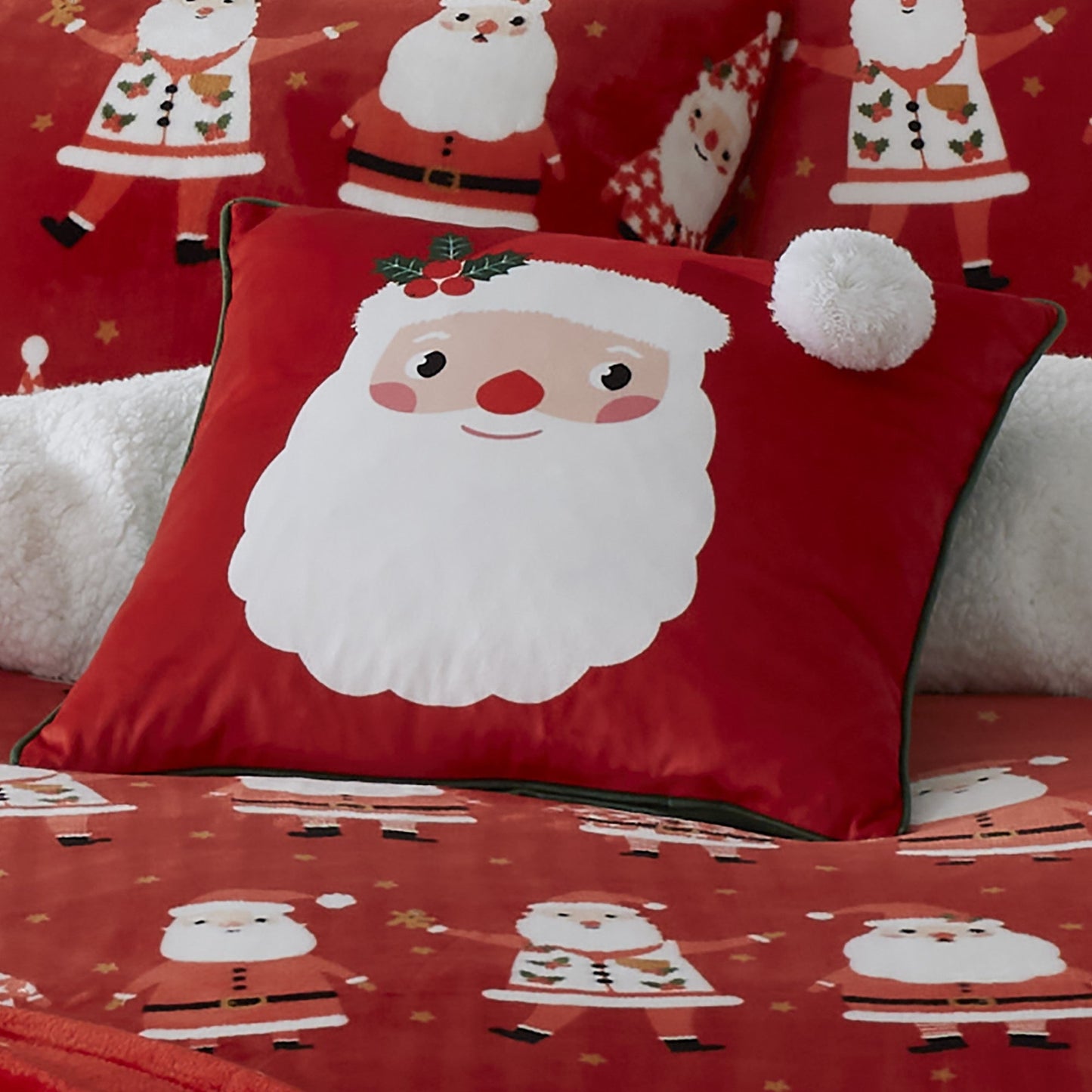 Jolly Santa Christmas Cushion in Red