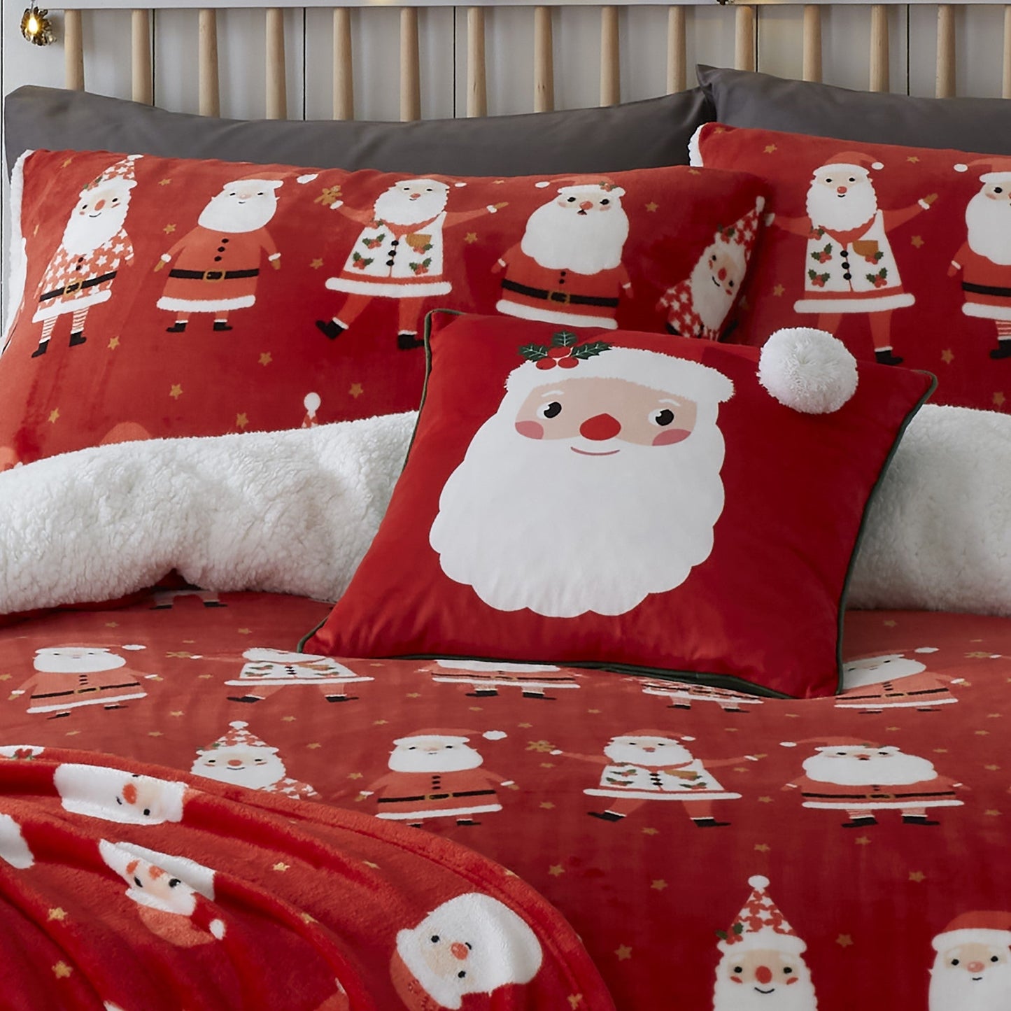 Jolly Santa Christmas Cushion in Red