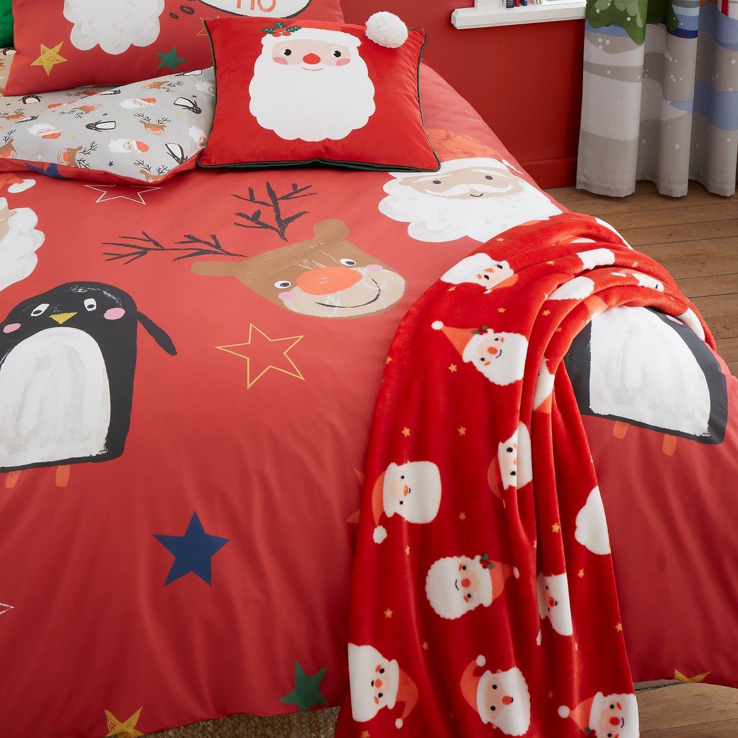 Jolly Santa Christmas Throw in Red