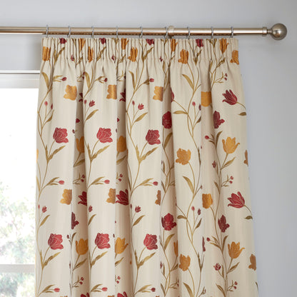 Juliette Pencil Pleat Curtains in Natural/Red