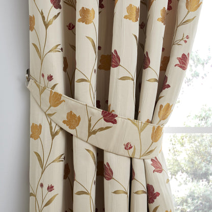 Juliette Pencil Pleat Curtains in Natural/Red