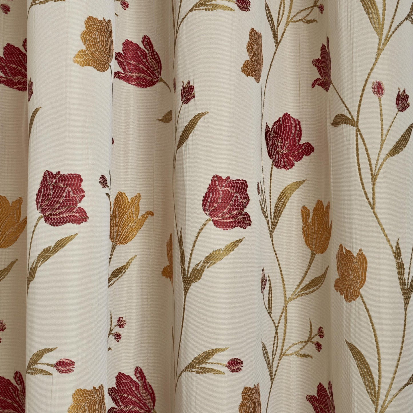 Juliette Pencil Pleat Curtains in Natural/Red