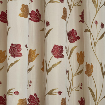 Juliette Pencil Pleat Curtains in Natural/Red