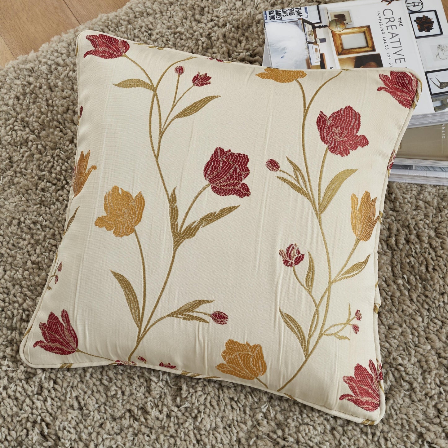 Juliette Cushion in Natural/Red