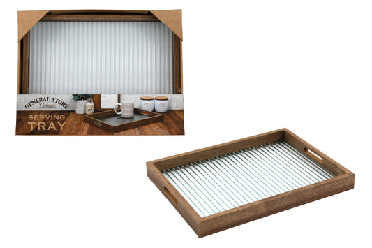 Ribbed Glass/Wood Tray