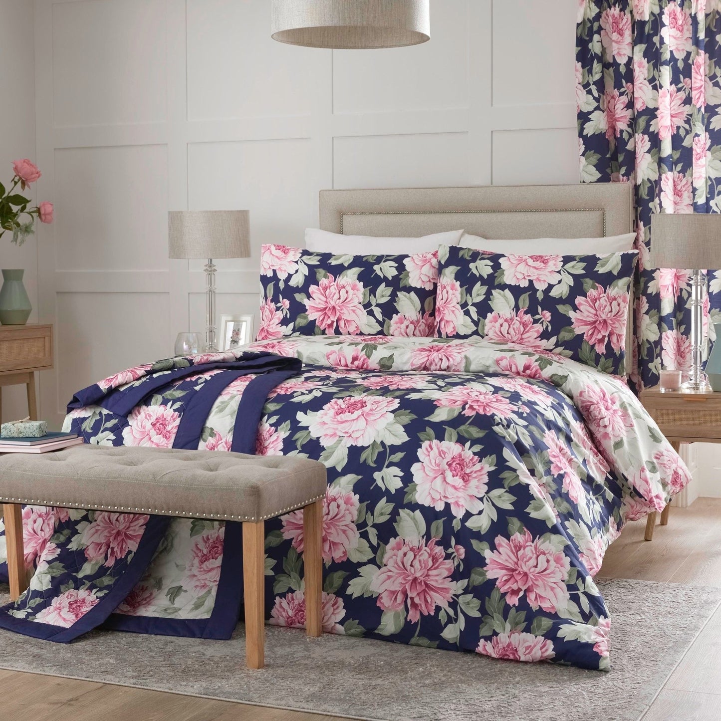 Kirsten Pencil Pleat Curtains in Pink/Blue