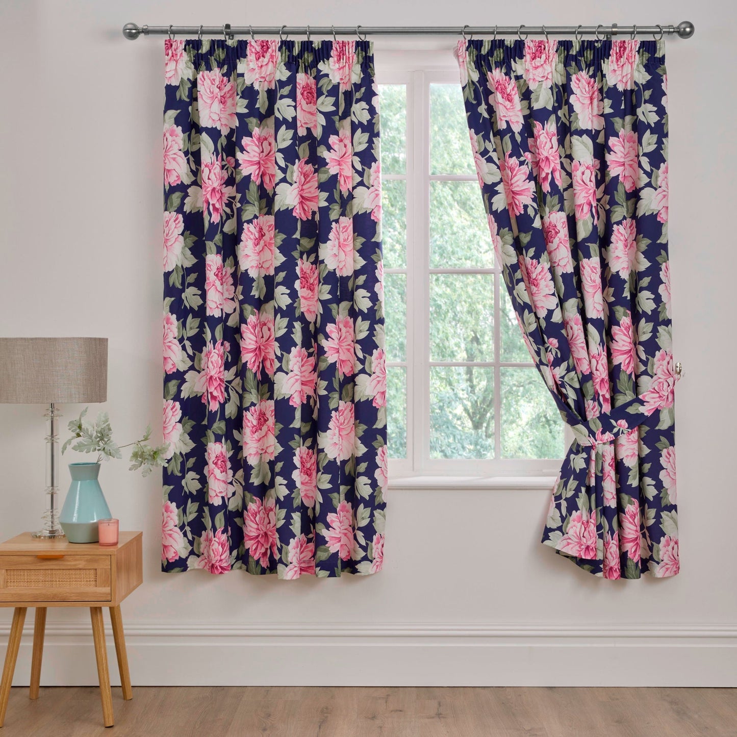 Kirsten Pencil Pleat Curtains in Pink/Blue