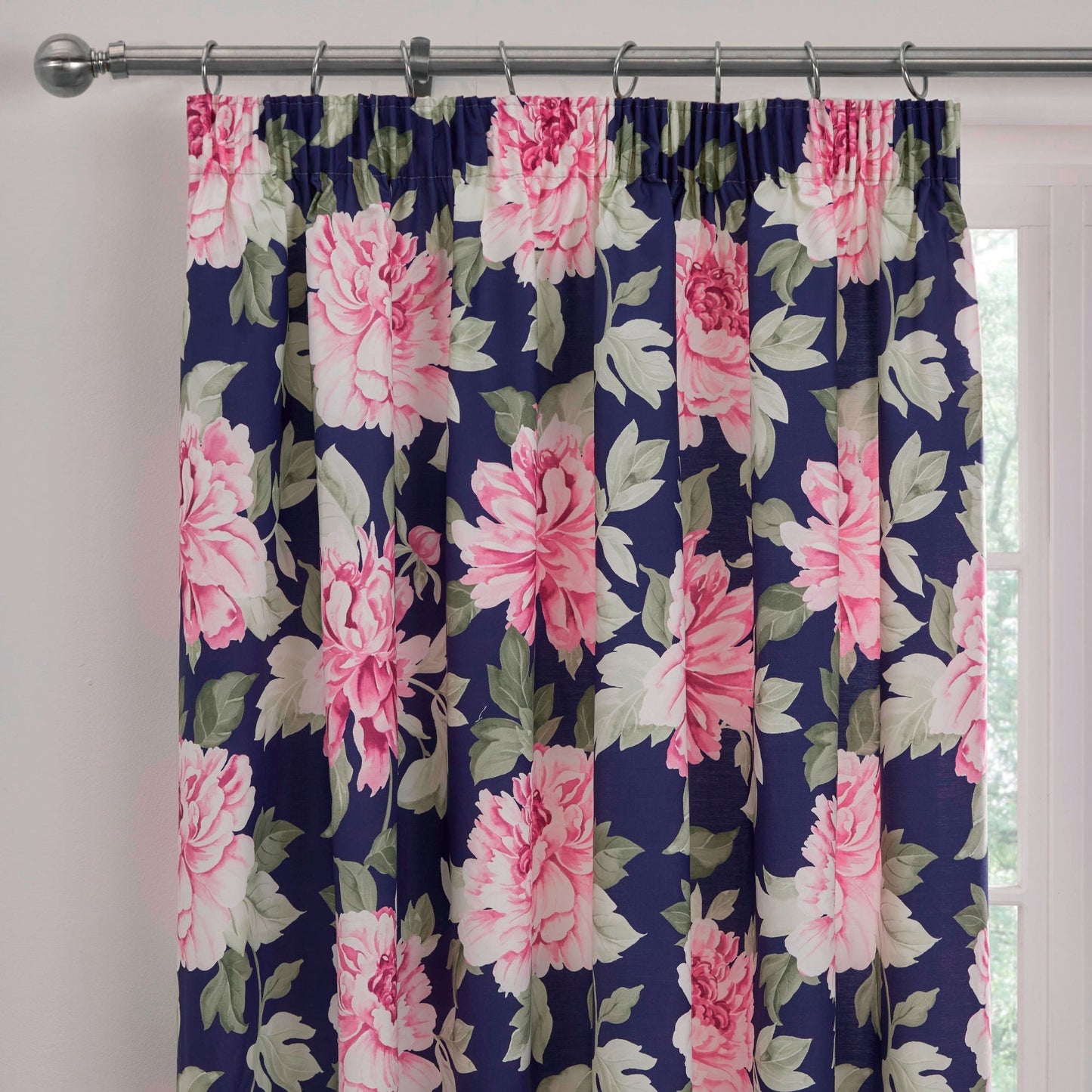 Kirsten Pencil Pleat Curtains in Pink/Blue