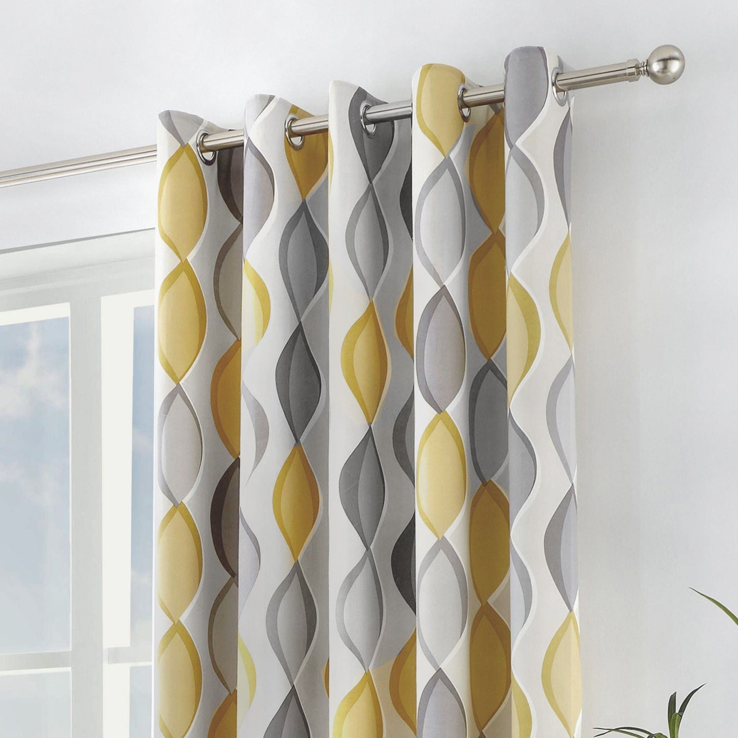 Lennox Eyelet Curtains in Grey/Ochre
