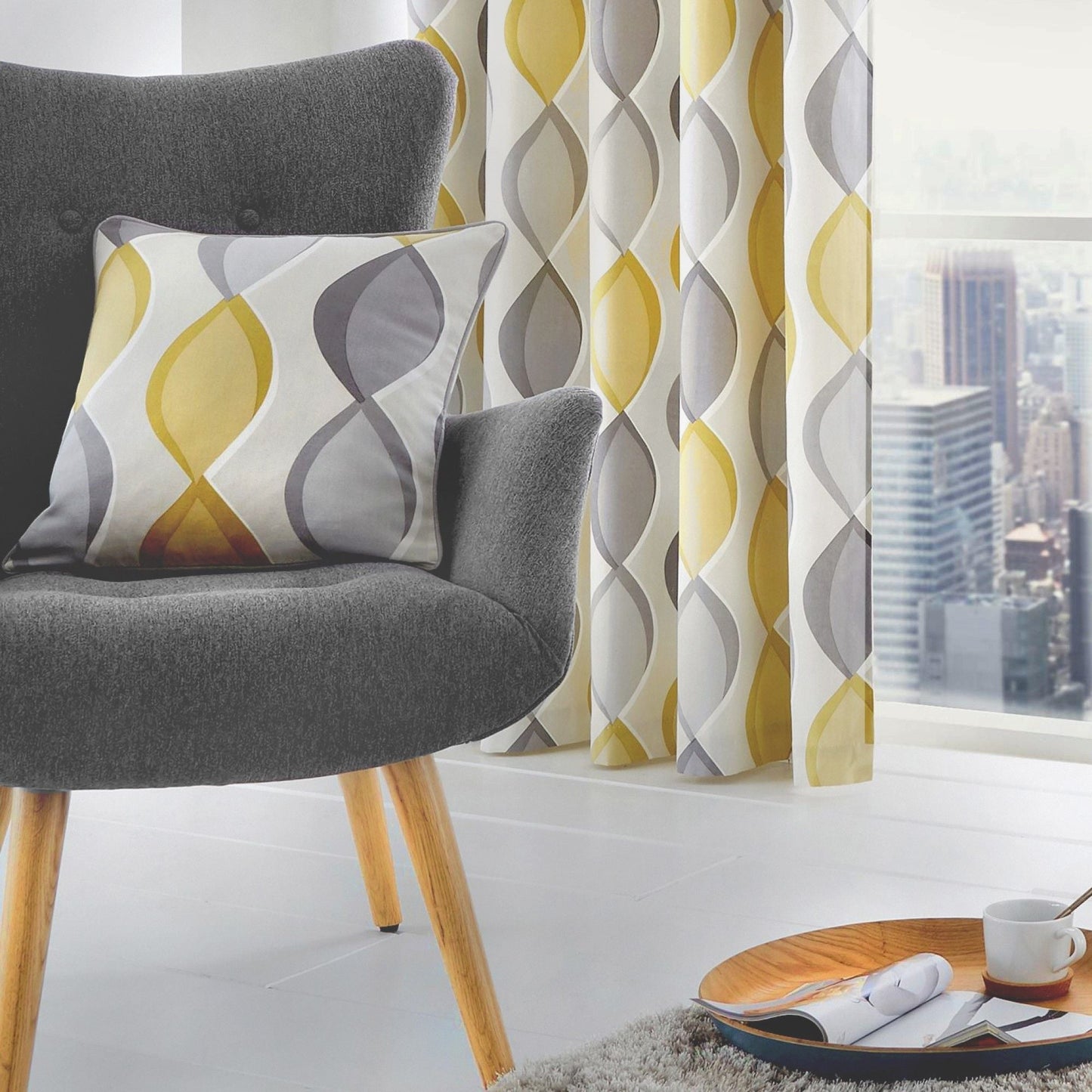 Lennox Cushion in Grey/Ochre
