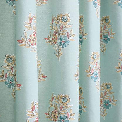 Lorena Patchwork Pencil Pleat Curtains in Duck Egg