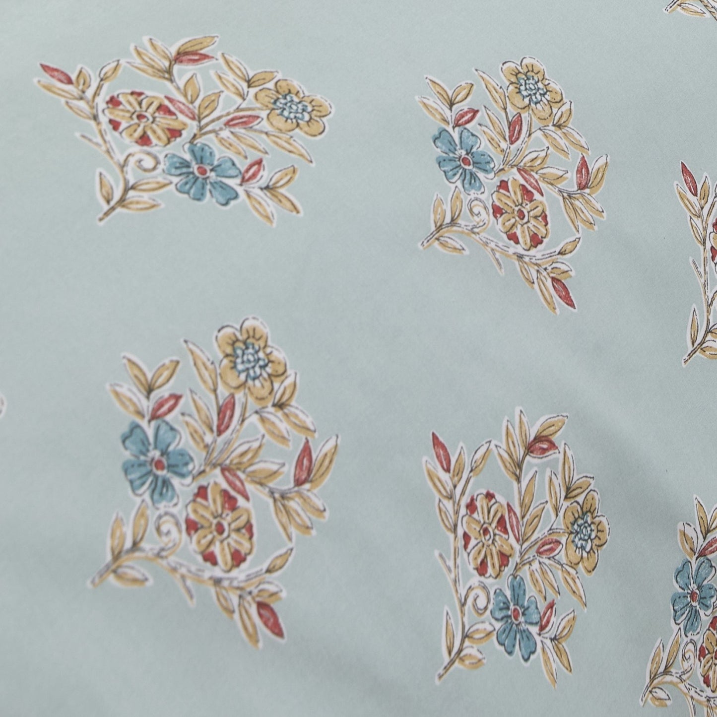 Lorena Patchwork Pencil Pleat Curtains in Duck Egg