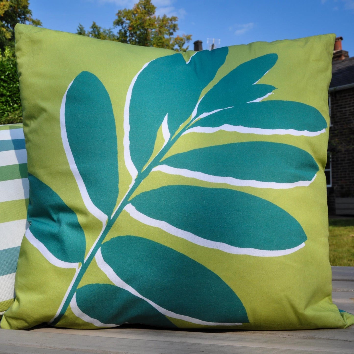 Leaf Print Cushion in Green