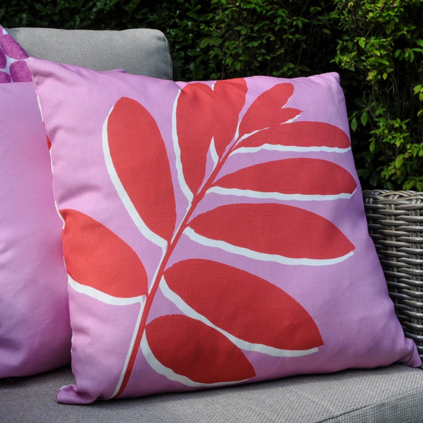 Leaf Print Cushion in Pink