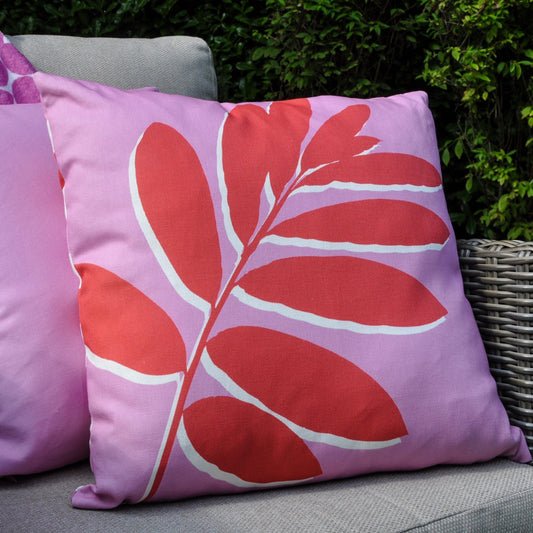 Leaf Print Cushion in Pink